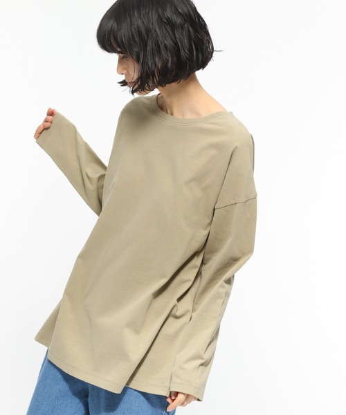 LAKOLE(ラコレ)の「USAコットンBIGロングTシャツ / LAKOLE(Tシャツ/カットソー・レディース・オフホワイト/カーキ/スモーク/ライトベージュ・SMALL/MEDIUM)」の1枚目の写真