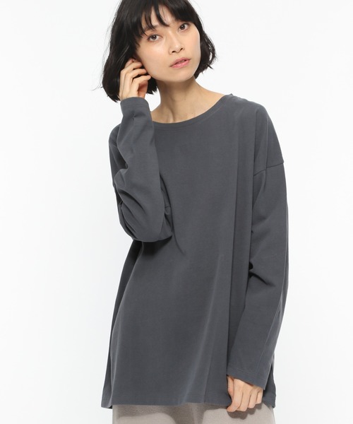 LAKOLE(ラコレ)の「USAコットンBIGロングTシャツ / LAKOLE(Tシャツ/カットソー・レディース・オフホワイト/カーキ/スモーク/ライトベージュ・SMALL/MEDIUM)」の11枚目の写真