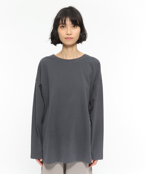 LAKOLE(ラコレ)の「USAコットンBIGロングTシャツ / LAKOLE(Tシャツ/カットソー・レディース・オフホワイト/カーキ/スモーク/ライトベージュ・SMALL/MEDIUM)」の13枚目の写真