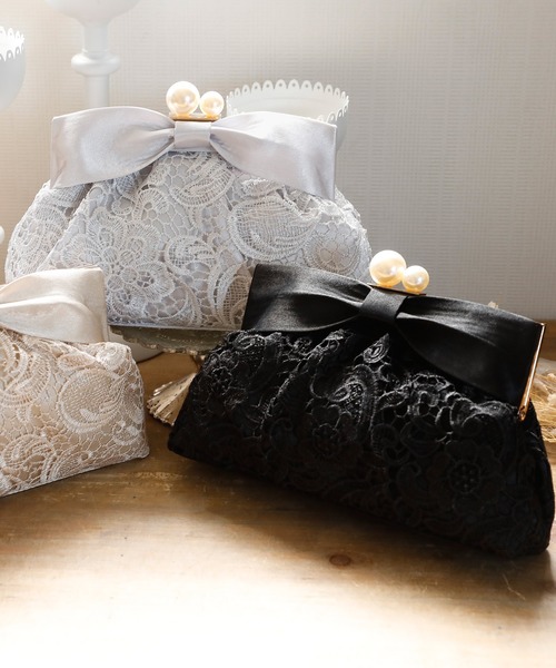 PourVous(プールヴー)の「レース ラッピングクラッチバッグ 結婚式 同窓会 オケージョン 二次会 お呼ばれ パーティーバッグ(クラッチバッグ・レディース・シルバー/ブラック/ゴールド・FREE)」の5枚目の写真