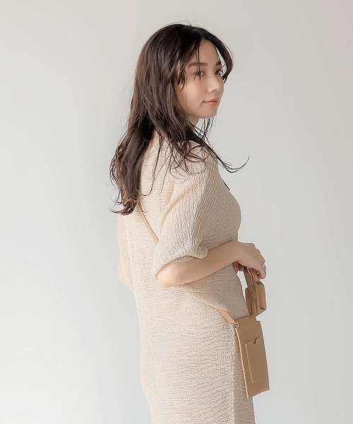 けいちゃんアトリエサガン ビーズ刺繍 麻100% サマーニットセットアップ サマーニットセットアップ トップス＋スカート 2点セット[品番