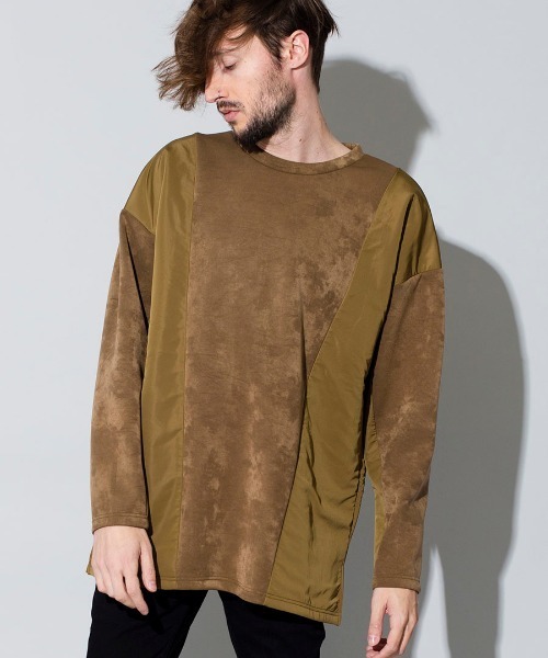 NO ID.（ノーアイディ）の「mlt2996-ボンディングスウェット切替Ｃ－Ｎ－ＢＩＧプルオーバー（Tシャツ/カットソー・メンズ・ベージュ/カーキ/ネイビー/ブラック・ONE SIZE）」の3枚目の写真