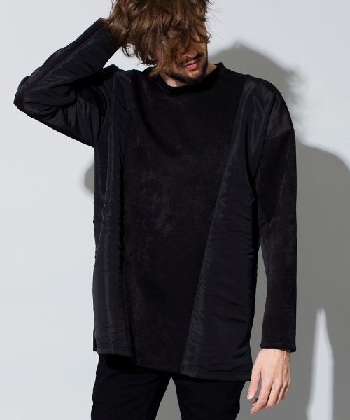 NO ID.（ノーアイディ）の「mlt2996-ボンディングスウェット切替Ｃ－Ｎ－ＢＩＧプルオーバー（Tシャツ/カットソー・メンズ・ベージュ/カーキ/ネイビー/ブラック・ONE SIZE）」の2枚目の写真