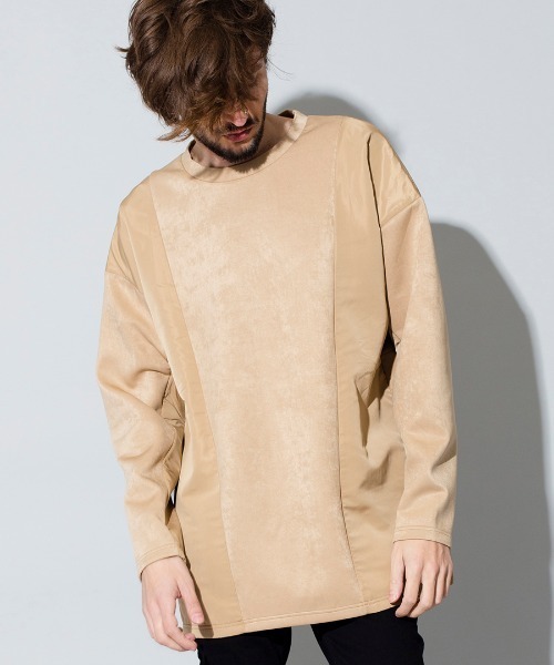 NO ID.（ノーアイディ）の「mlt2996-ボンディングスウェット切替Ｃ－Ｎ－ＢＩＧプルオーバー（Tシャツ/カットソー・メンズ・ベージュ/カーキ/ネイビー/ブラック・ONE SIZE）」の5枚目の写真