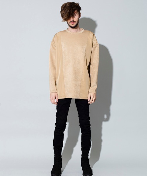 NO ID.（ノーアイディ）の「mlt2996-ボンディングスウェット切替Ｃ－Ｎ－ＢＩＧプルオーバー（Tシャツ/カットソー・メンズ・ベージュ/カーキ/ネイビー/ブラック・ONE SIZE）」の7枚目の写真