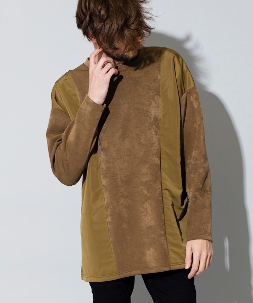 NO ID.（ノーアイディ）の「mlt2996-ボンディングスウェット切替Ｃ－Ｎ－ＢＩＧプルオーバー（Tシャツ/カットソー・メンズ・ベージュ/カーキ/ネイビー/ブラック・ONE SIZE）」の13枚目の写真