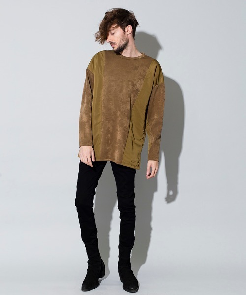 NO ID.（ノーアイディ）の「mlt2996-ボンディングスウェット切替Ｃ－Ｎ－ＢＩＧプルオーバー（Tシャツ/カットソー・メンズ・ベージュ/カーキ/ネイビー/ブラック・ONE SIZE）」の14枚目の写真
