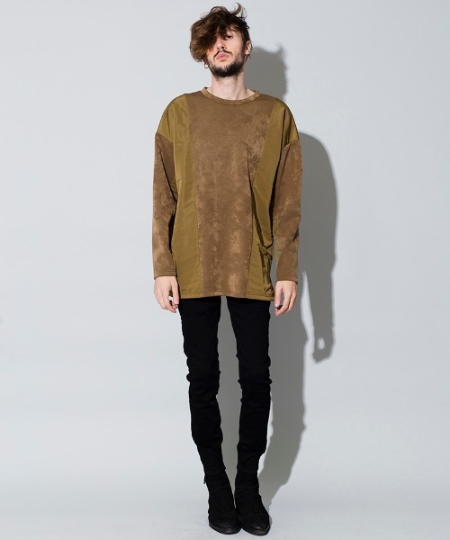 NO ID.（ノーアイディ）の「mlt2996-ボンディングスウェット切替Ｃ－Ｎ－ＢＩＧプルオーバー（Tシャツ/カットソー・メンズ・ベージュ/カーキ/ネイビー/ブラック・ONE SIZE）」の16枚目の写真