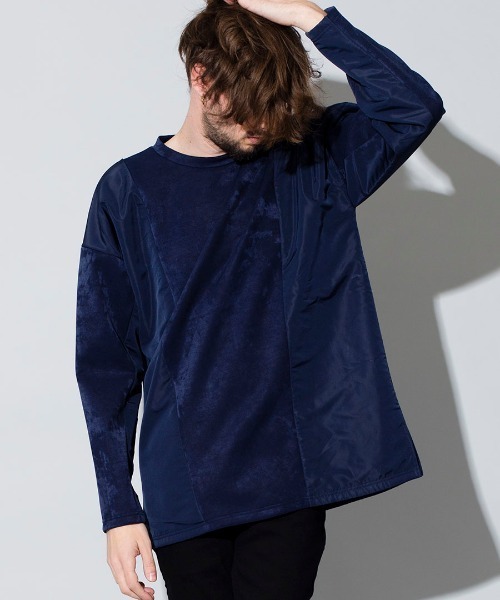 NO ID.（ノーアイディ）の「mlt2996-ボンディングスウェット切替Ｃ－Ｎ－ＢＩＧプルオーバー（Tシャツ/カットソー・メンズ・ベージュ/カーキ/ネイビー/ブラック・ONE SIZE）」の22枚目の写真