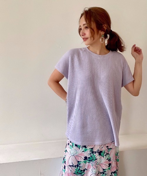 M y u(ミュー)の「前後2way♪パールワッフルT(Tシャツ/カットソー・レディース・ブラック/オフホワイト/ピンク/ラベンダー/ライトベージュ・FREE)」の13枚目の写真