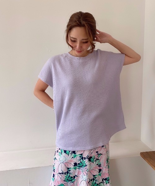 M y u(ミュー)の「前後2way♪パールワッフルT(Tシャツ/カットソー・レディース・ブラック/オフホワイト/ピンク/ラベンダー/ライトベージュ・FREE)」の14枚目の写真