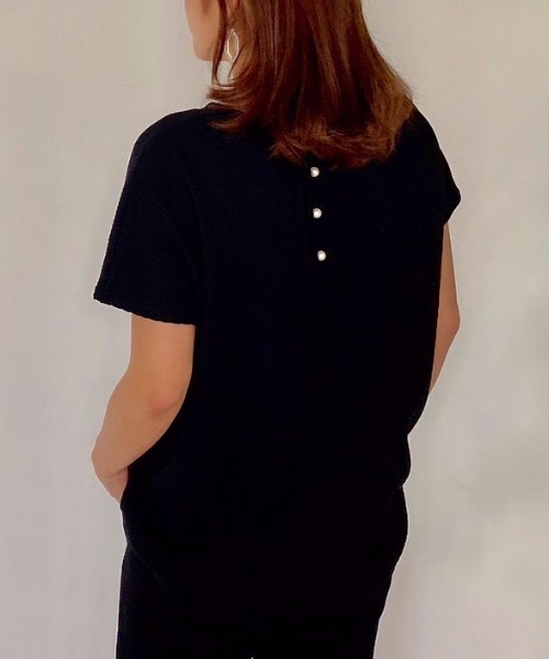 M y u(ミュー)の「前後2way♪パールワッフルT(Tシャツ/カットソー・レディース・ブラック/オフホワイト/ピンク/ラベンダー/ライトベージュ・FREE)」の18枚目の写真