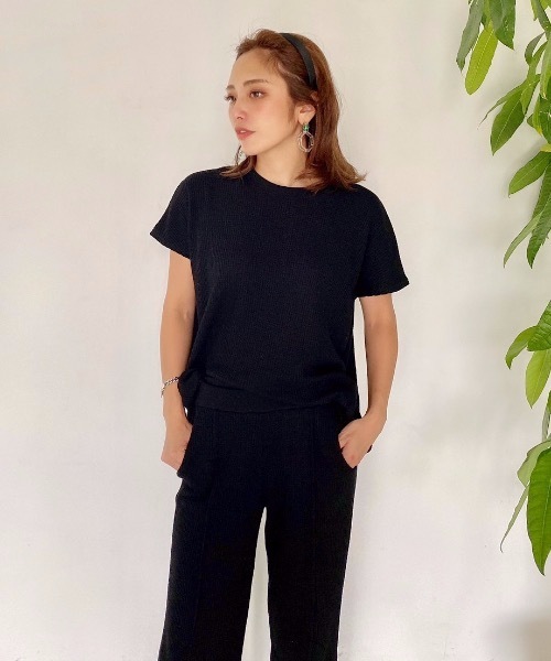 M y u(ミュー)の「前後2way♪パールワッフルT(Tシャツ/カットソー・レディース・ブラック/オフホワイト/ピンク/ラベンダー/ライトベージュ・FREE)」の19枚目の写真