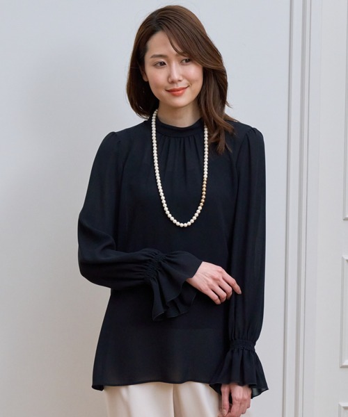ANAYI Aラインギャザーブラウス 黒 ANAYI（アナイ）の「バイオコットンギャザー ブラウス（シャツ
