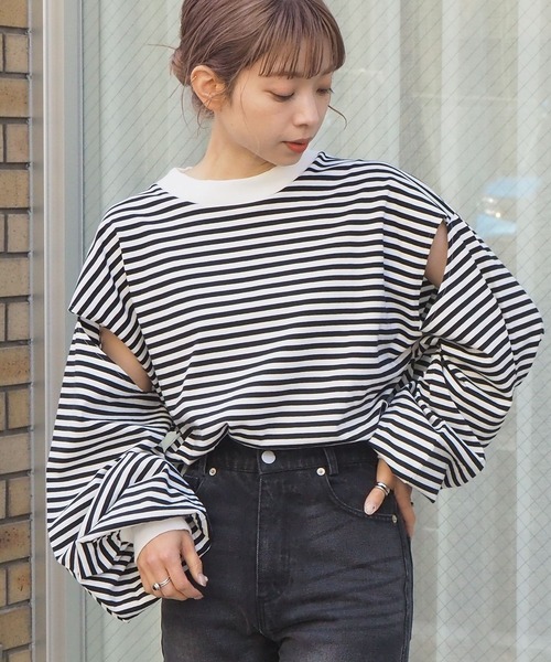 tiptop(ティップトップ)の「スリットデザインモックネックロンT(Tシャツ/カットソー・レディース・オフホワイト/グリーン/スミクロ/A/ダークブルー・FREE)」の17枚目の写真