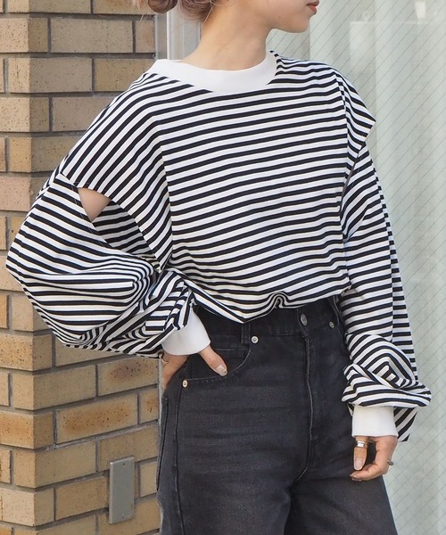 tiptop(ティップトップ)の「スリットデザインモックネックロンT(Tシャツ/カットソー・レディース・オフホワイト/グリーン/スミクロ/A/ダークブルー・FREE)」の18枚目の写真