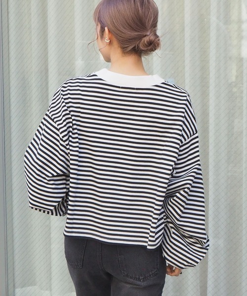 tiptop(ティップトップ)の「スリットデザインモックネックロンT(Tシャツ/カットソー・レディース・オフホワイト/グリーン/スミクロ/A/ダークブルー・FREE)」の19枚目の写真