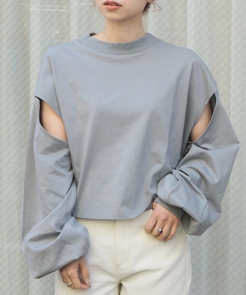 tiptop(ティップトップ)の「スリットデザインモックネックロンT(Tシャツ/カットソー・レディース・オフホワイト/グリーン/スミクロ/A/ダークブルー・FREE)」の13枚目の写真