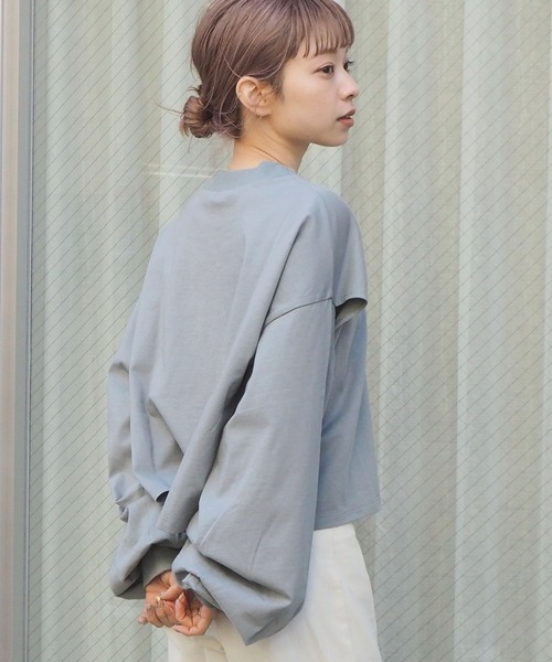 tiptop(ティップトップ)の「スリットデザインモックネックロンT(Tシャツ/カットソー・レディース・オフホワイト/グリーン/スミクロ/A/ダークブルー・FREE)」の15枚目の写真