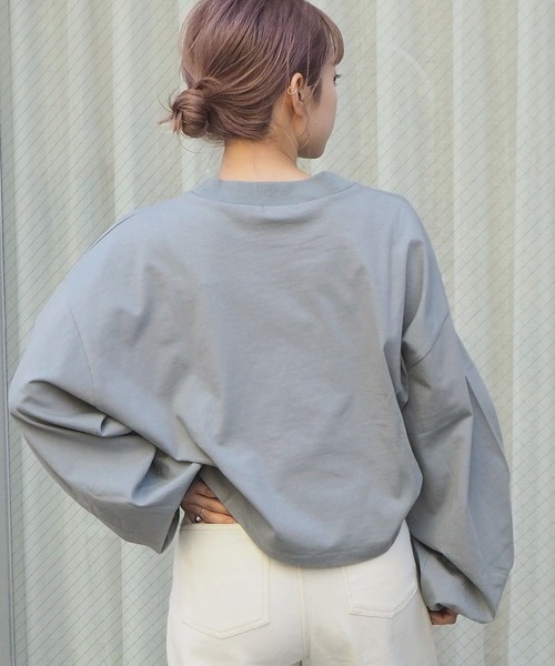 tiptop(ティップトップ)の「スリットデザインモックネックロンT(Tシャツ/カットソー・レディース・オフホワイト/グリーン/スミクロ/A/ダークブルー・FREE)」の16枚目の写真