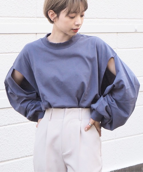 tiptop(ティップトップ)の「スリットデザインモックネックロンT(Tシャツ/カットソー・レディース・オフホワイト/グリーン/スミクロ/A/ダークブルー・FREE)」の20枚目の写真