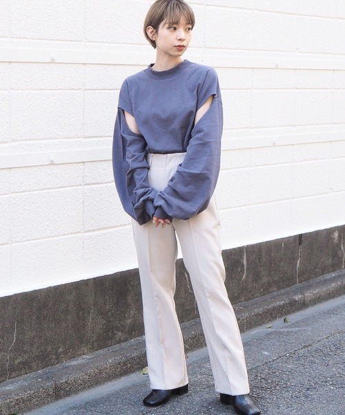 tiptop(ティップトップ)の「スリットデザインモックネックロンT(Tシャツ/カットソー・レディース・オフホワイト/グリーン/スミクロ/A/ダークブルー・FREE)」の22枚目の写真