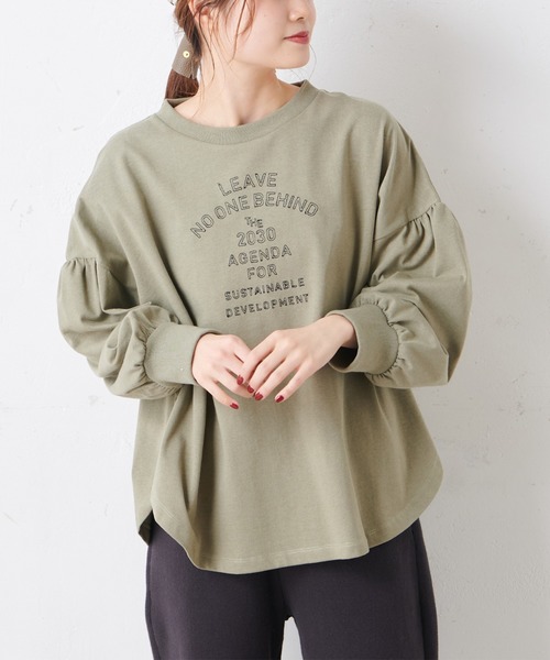 PUAL CE CIN(ピュアルセシン)の「エンボスロゴトート付きロゴ刺繍プルオーバー(Tシャツ/カットソー・レディース・ブラック/ホワイト/オリーブ・FREE)」の10枚目の写真