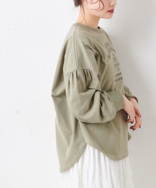 PUAL CE CIN(ピュアルセシン)の「エンボスロゴトート付きロゴ刺繍プルオーバー(Tシャツ/カットソー・レディース・ブラック/ホワイト/オリーブ・FREE)」の16枚目の写真