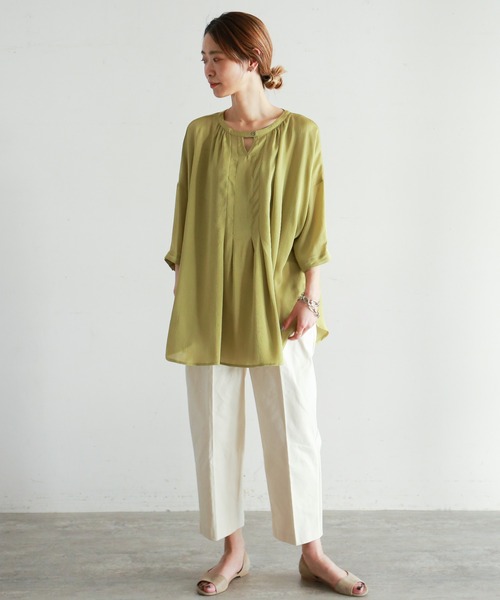 NOMBRE IMPAIR（ノンブルアンペール）の「ドットドビー楊柳　ポンチョブラウス（シャツ/ブラウス・レディース・イエロー/グリーン・FREE）」の5枚目の写真