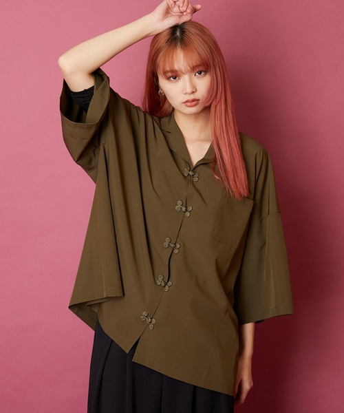 MEMENTISM(メメントイズム)の「ルーズビッグシルエットチャイナ開襟アロハシャツ(シャツ/ブラウス・メンズ・ネイビー/ブルー/グリーン/ウィート/ブラウン/ブラック/ブラウン系/ピンク系/パープル系/ベージュ系/グリーン系/ブラック系/ダークグリーン系/ライトグリーン系/ネイビー系/グレー系・FREE)」の10枚目の写真