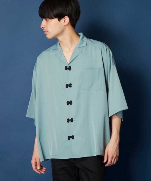 MEMENTISM(メメントイズム)の「ルーズビッグシルエットチャイナ開襟アロハシャツ(シャツ/ブラウス・メンズ・ネイビー/ブルー/グリーン/ウィート/ブラウン/ブラック/ブラウン系/ピンク系/パープル系/ベージュ系/グリーン系/ブラック系/ダークグリーン系/ライトグリーン系/ネイビー系/グレー系・FREE)」の8枚目の写真