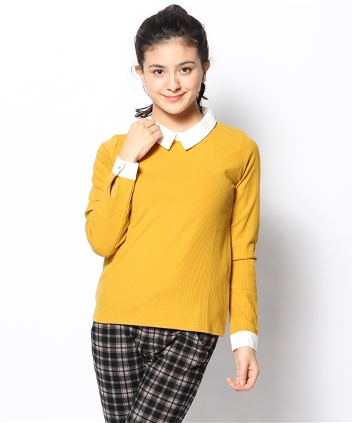 natural couture（ナチュラルクチュール）の「【natural couture NICE CLAUP】衿付きインナーＴシャツ（Tシャツ/カットソー・レディース・マスタード/ネイビー/ブラック/ボルドー・FREE）」の3枚目の写真