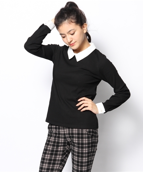 natural couture（ナチュラルクチュール）の「【natural couture NICE CLAUP】衿付きインナーＴシャツ（Tシャツ/カットソー・レディース・マスタード/ネイビー/ブラック/ボルドー・FREE）」の2枚目の写真
