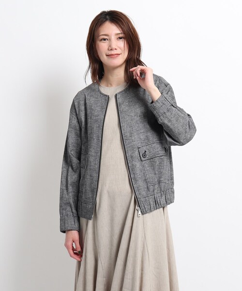 ◆【S～M】綿麻シャンブレー ノーカラージャケット