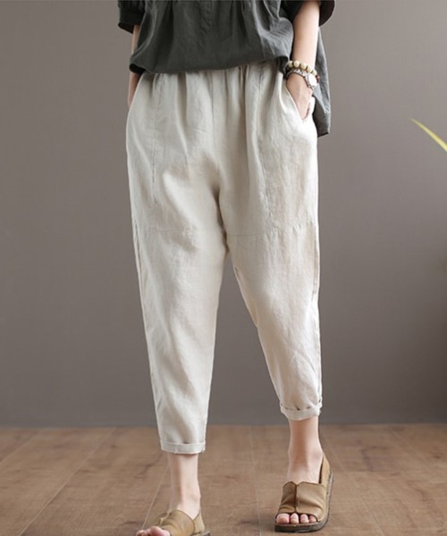 aimoha（アイモハ）の「綿麻ゆったり9分丈パンツ（その他パンツ・レディース・モカ/オレンジ/グリーン/ベージュ/ブラック/ホワイト・FREE）」の5枚目の写真