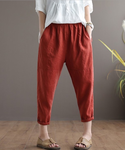 aimoha（アイモハ）の「綿麻ゆったり9分丈パンツ（その他パンツ・レディース・モカ/オレンジ/グリーン/ベージュ/ブラック/ホワイト・FREE）」の2枚目の写真