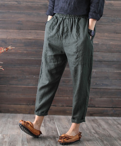 aimoha（アイモハ）の「綿麻ゆったり9分丈パンツ（その他パンツ・レディース・モカ/オレンジ/グリーン/ベージュ/ブラック/ホワイト・FREE）」の6枚目の写真