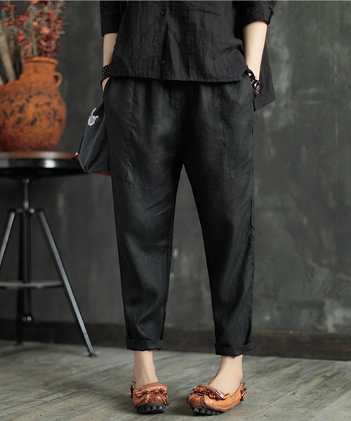 aimoha（アイモハ）の「綿麻ゆったり9分丈パンツ（その他パンツ・レディース・モカ/オレンジ/グリーン/ベージュ/ブラック/ホワイト・FREE）」の3枚目の写真