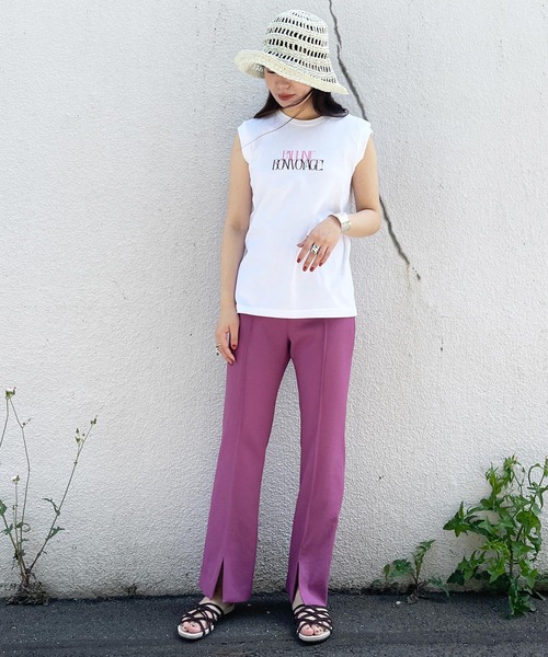 MADEMOISELLE ROPE'（マドモアゼル ロペ）の「ボンボヤージュノースリーブTシャツ（Tシャツ/カットソー・レディース・グレー/ピンク・38）」の3枚目の写真