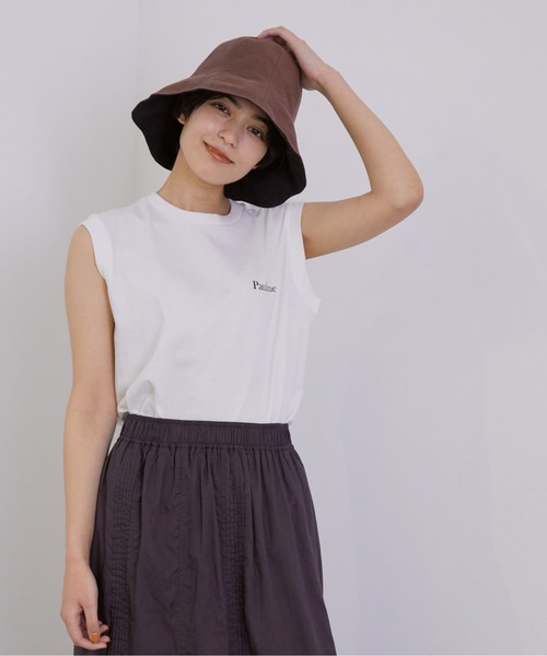 MADEMOISELLE ROPE'（マドモアゼル ロペ）の「ボンボヤージュノースリーブTシャツ（Tシャツ/カットソー・レディース・グレー/ピンク・38）」の8枚目の写真