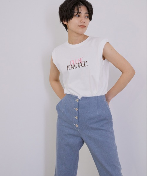 MADEMOISELLE ROPE'（マドモアゼル ロペ）の「ボンボヤージュノースリーブTシャツ（Tシャツ/カットソー・レディース・グレー/ピンク・38）」の7枚目の写真