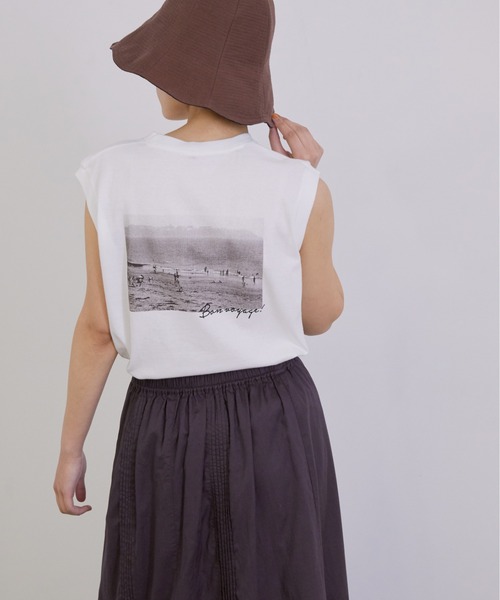 MADEMOISELLE ROPE'（マドモアゼル ロペ）の「ボンボヤージュノースリーブTシャツ（Tシャツ/カットソー・レディース・グレー/ピンク・38）」の14枚目の写真