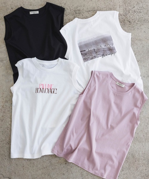 MADEMOISELLE ROPE'（マドモアゼル ロペ）の「ボンボヤージュノースリーブTシャツ（Tシャツ/カットソー・レディース・グレー/ピンク・38）」の13枚目の写真