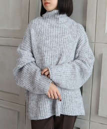 moment+ | 【2021-22A/W New Arrival】3G ウール混ミックスヤーン ボトルネックニットプルオーバー(ニット/セーター)