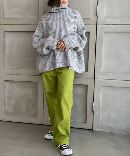 moment+（モーメントプラス）の「3G ウール混ミックスヤーン ボトルネックニットプルオーバー（ニット/セーター・レディース・チャコールグレー/グレー/オレンジ/ブルー/ライトグリーン/アイボリー/モカ・FREE）」の21枚目の写真