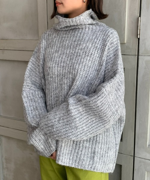 moment+（モーメントプラス）の「3G ウール混ミックスヤーン ボトルネックニットプルオーバー（ニット/セーター・レディース・チャコールグレー/グレー/オレンジ/ブルー/ライトグリーン/アイボリー/モカ・FREE）」の18枚目の写真