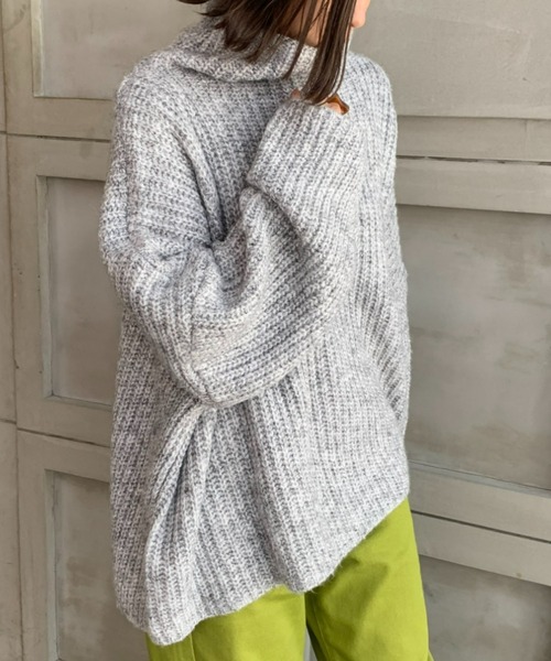 moment+（モーメントプラス）の「3G ウール混ミックスヤーン ボトルネックニットプルオーバー（ニット/セーター・レディース・チャコールグレー/グレー/オレンジ/ブルー/ライトグリーン/アイボリー/モカ・FREE）」の19枚目の写真