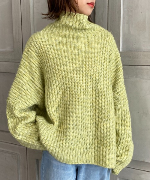 moment+（モーメントプラス）の「3G ウール混ミックスヤーン ボトルネックニットプルオーバー（ニット/セーター・レディース・チャコールグレー/グレー/オレンジ/ブルー/ライトグリーン/アイボリー/モカ・FREE）」の9枚目の写真