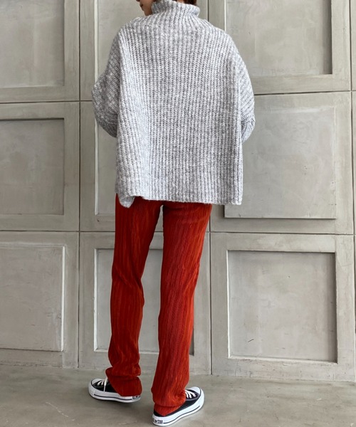 moment+（モーメントプラス）の「3G ウール混ミックスヤーン ボトルネックニットプルオーバー（ニット/セーター・レディース・チャコールグレー/グレー/オレンジ/ブルー/ライトグリーン/アイボリー/モカ・FREE）」の10枚目の写真