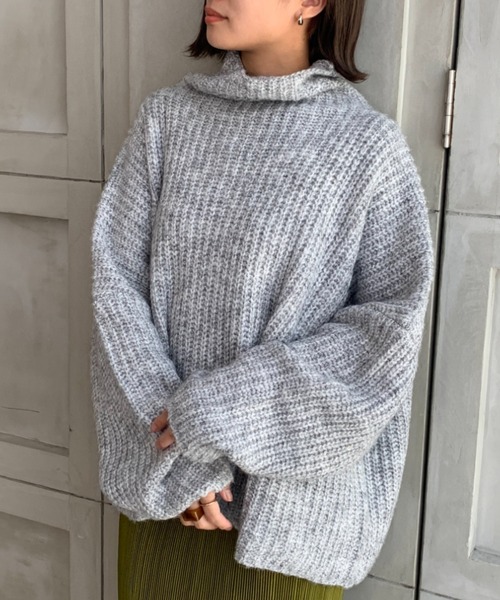 moment+（モーメントプラス）の「3G ウール混ミックスヤーン ボトルネックニットプルオーバー（ニット/セーター・レディース・チャコールグレー/グレー/オレンジ/ブルー/ライトグリーン/アイボリー/モカ・FREE）」の11枚目の写真